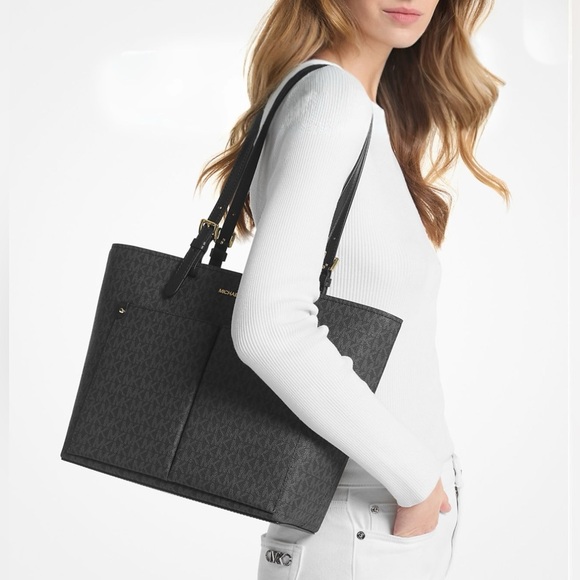 Michael Kors Jet Set Travel MD Double Pocket Tote Woth Dust Bag – Black - Picture 1 of 7